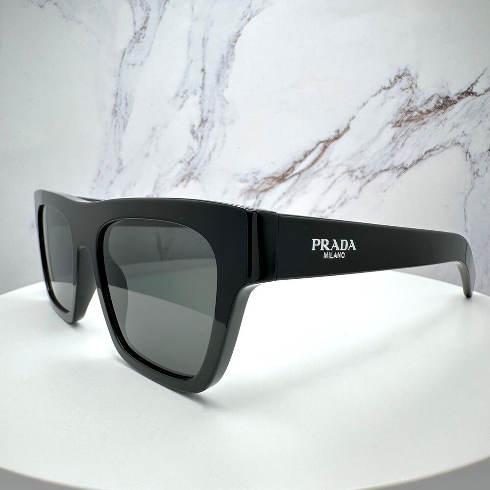 NEW PRADA Sunglasses Black Square Rectangle Gray Lens w/ Box & Case Authentic - Picture 12 of 16